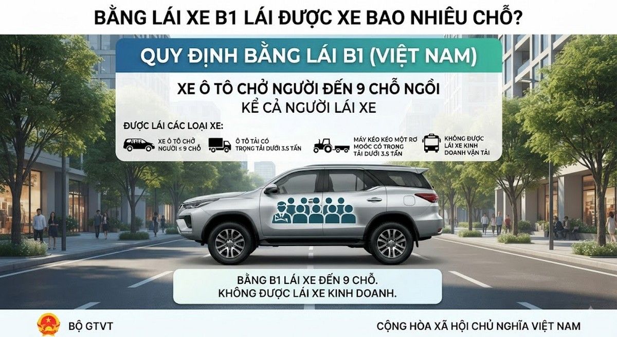 Bằng B1 lái được xe bao nhiêu chỗ?
