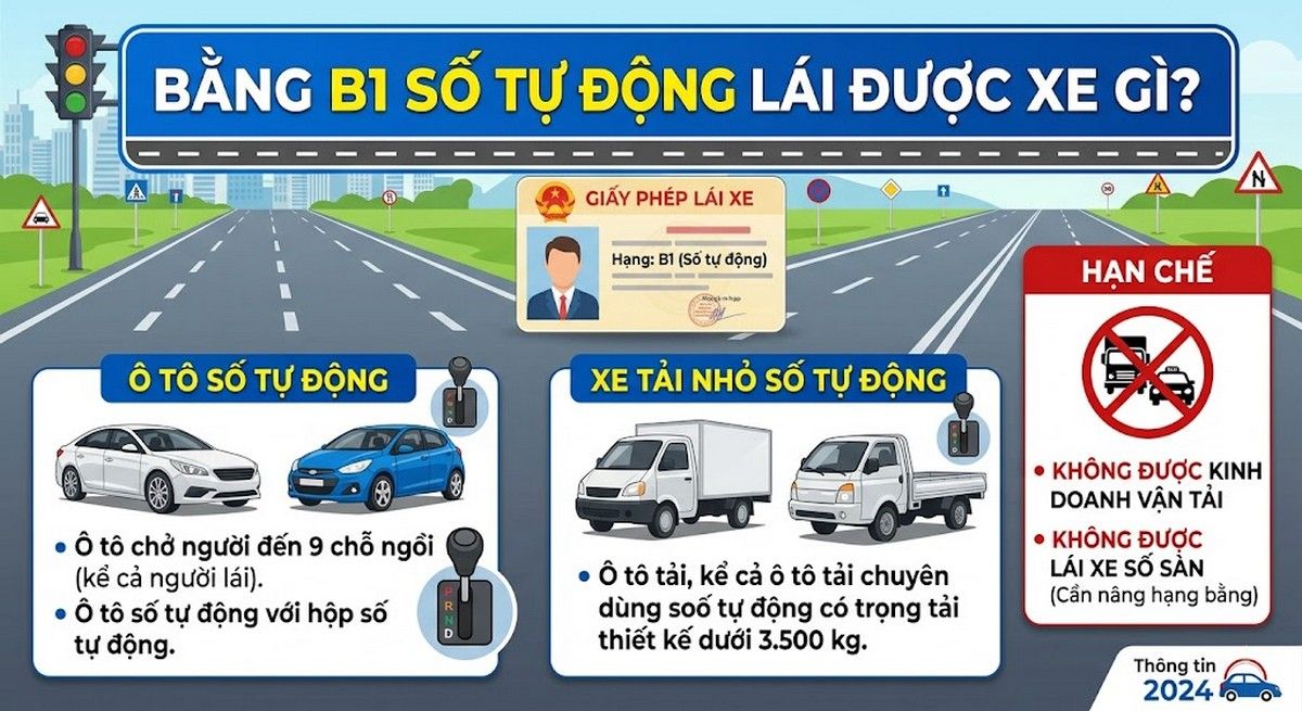 Bằng B1 số tự động lái được xe gì?