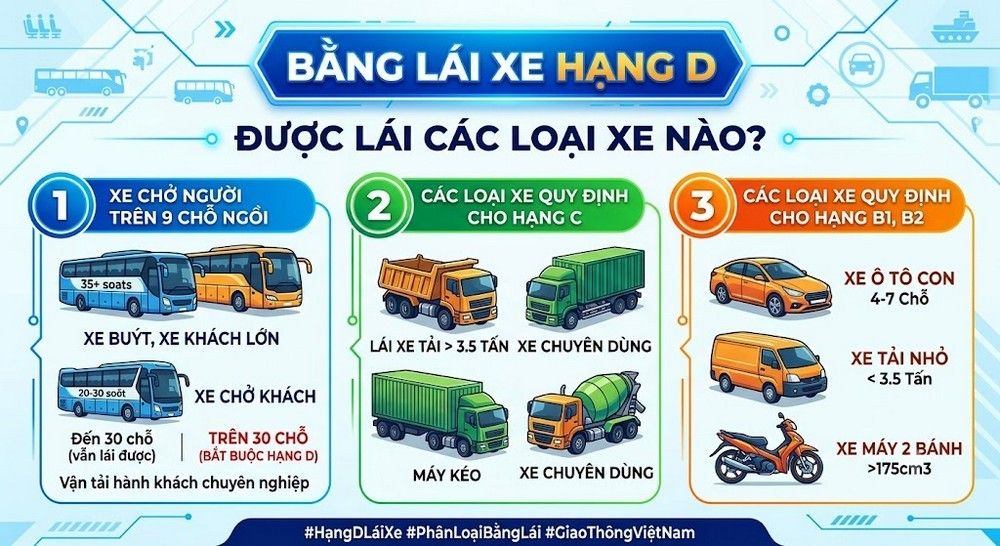 Bằng D lái được xe gì? Điều kiện học bằng D mới nhất
