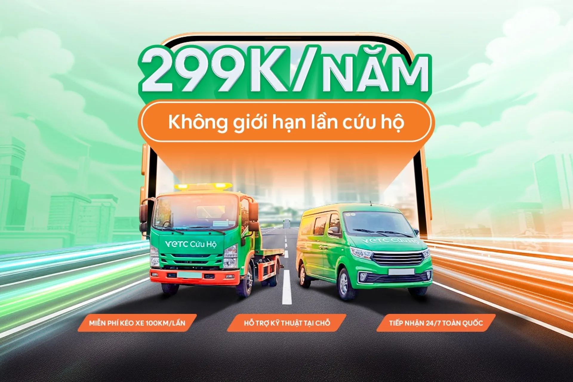 VETC Cứu hộ triển khai gói cứu hộ toàn quốc 299K/Năm