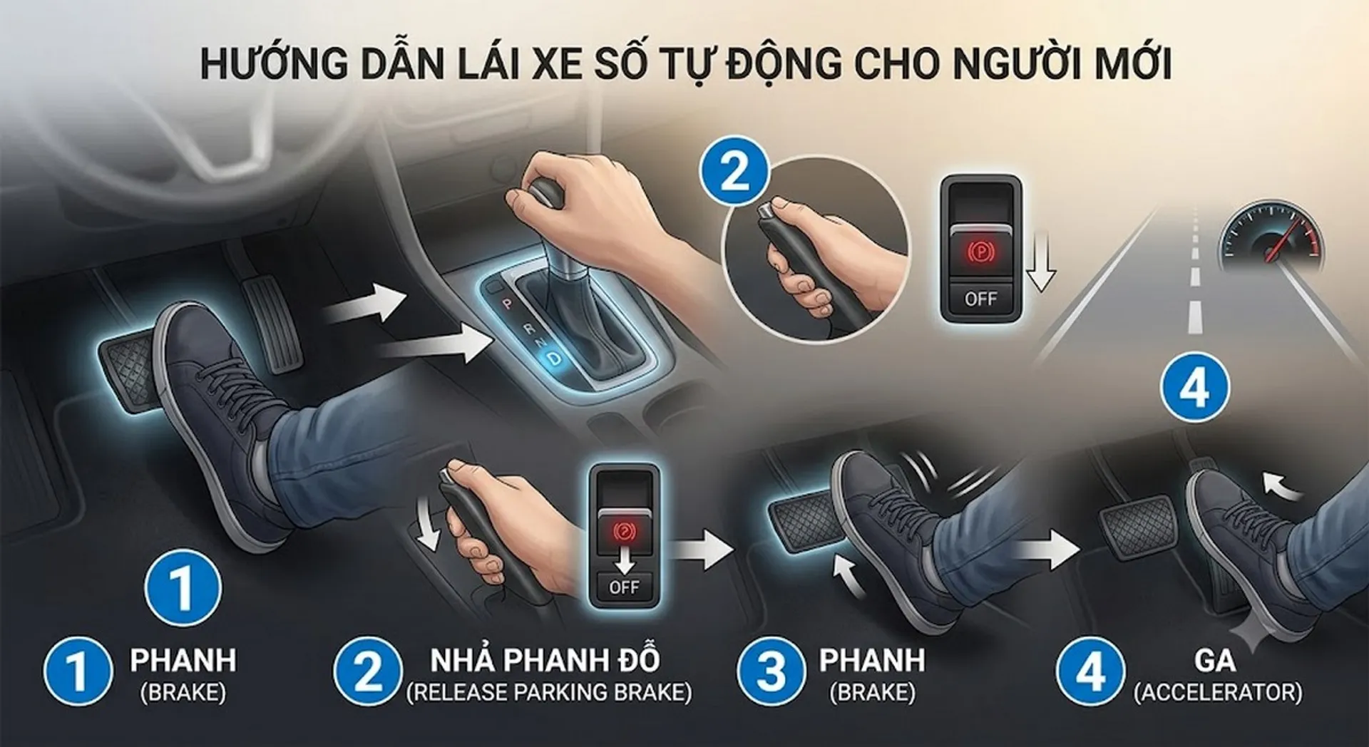 Cách lái xe số tự động cho người mới bắt đầu từ A-Z