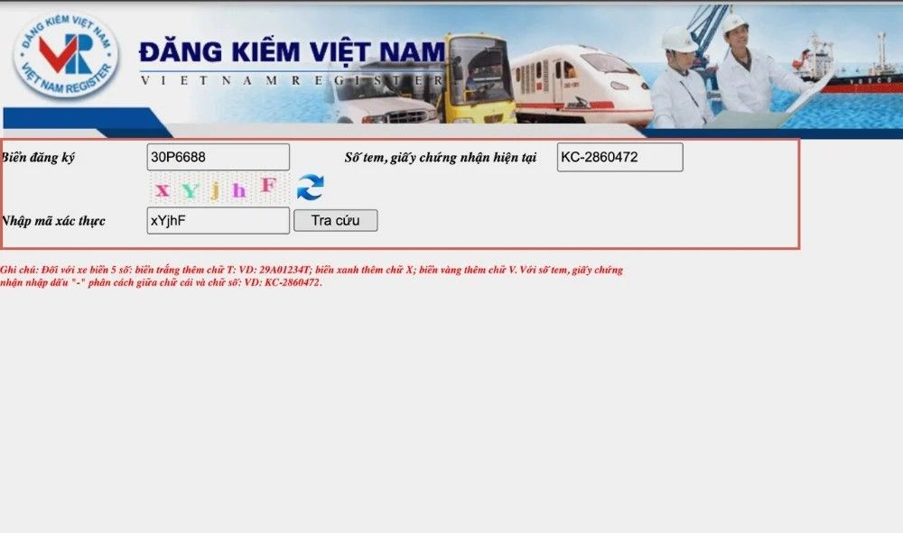 Tra cứu thông tin phương tiện trên hệ thống Cục Đăng kiểm Việt Nam