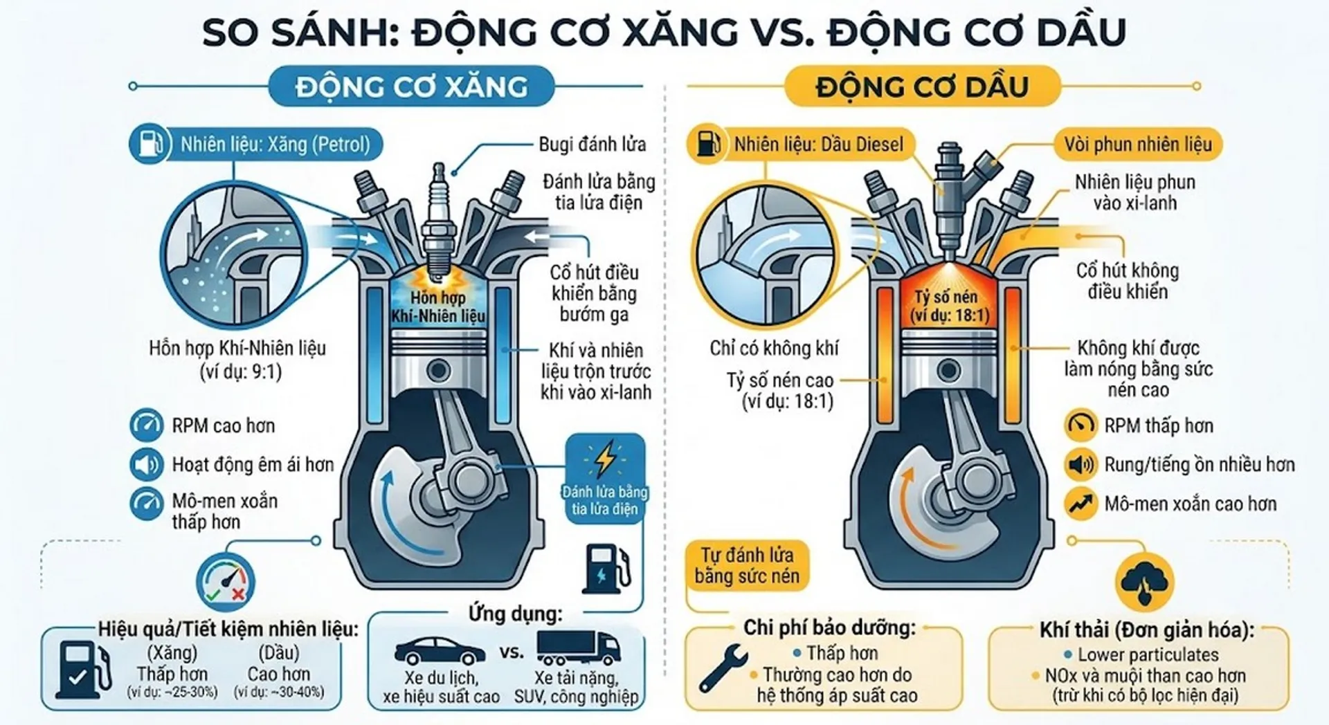 Cách phân biệt xe xăng và xe dầu đơn giản, chính xác