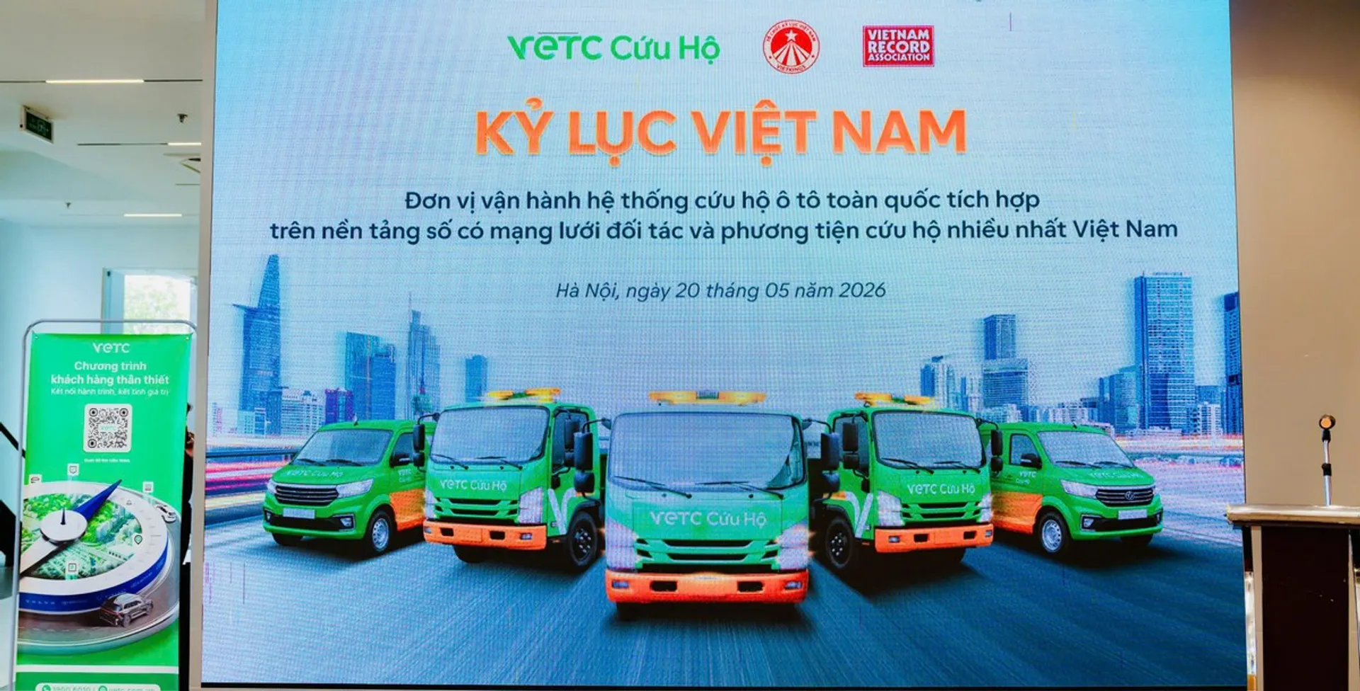 VETC RSA đón nhận Kỷ lục - Đơn vị vận hành hệ thống cứu hộ ô tô có hệ thống đối tác và phương tiện cứu hộ nhiều nhất.